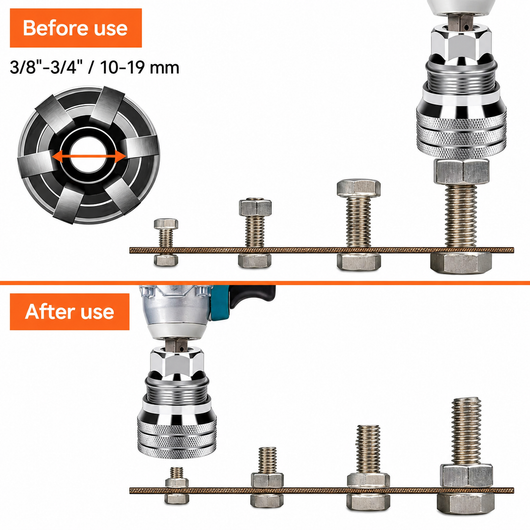 Before and after: one socket covers four different bolt sizes