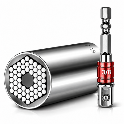 54-pin universal socket with 1/4 inch hex to 3/8 inch square drill adapter